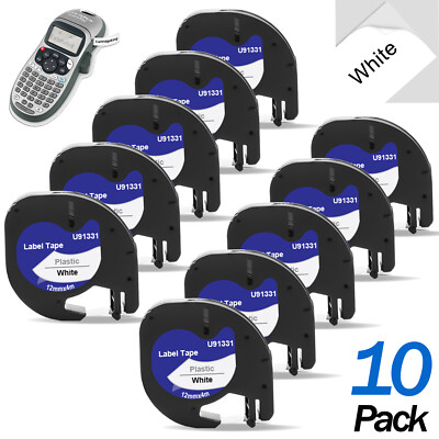 10PK Compatible Dymo LetraTag Refill 91331 Plastic White Label Tape 12mm LT-100H