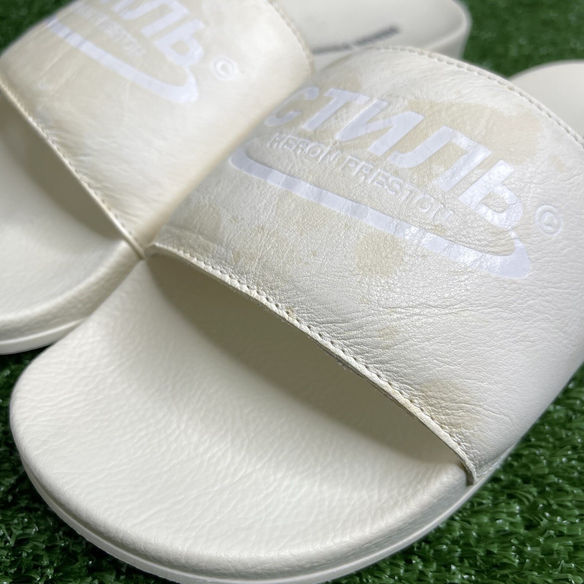 Heron Preston Logo Leather Pool Slides Men display picture 1