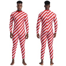 Men Rompers Show Unitard Stretchy Leotard Xmas Bodysuit Dance Jumpsuit Festive