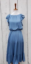 Loft Womens Size M Dusty Blue Sleeveless Midi Dress Layered Ruffle