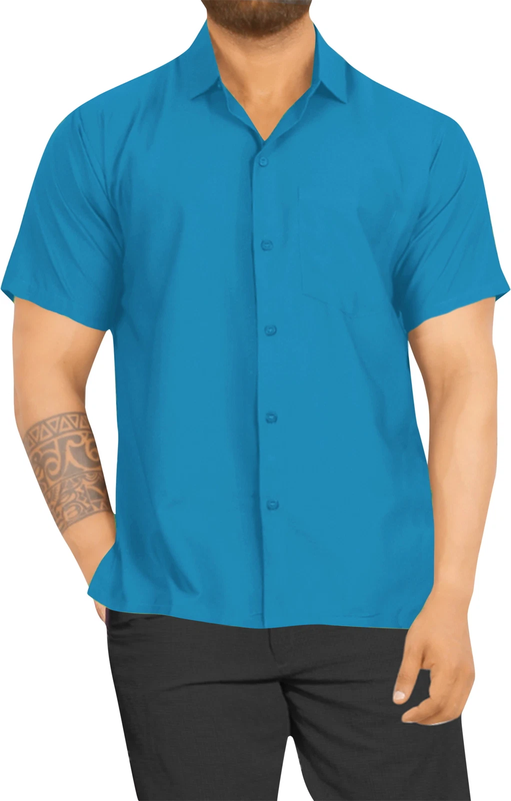 LA LEELA Mens Short Sleeve Button Down Solid Beach Shirts XXL Turquoise, Plain