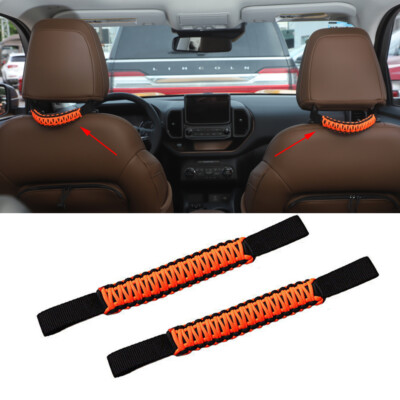 2pcs Seat Headrest Roll Bar Grab Grip Handles For Universal Black&Orange