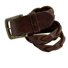 Calvin Klein Genuine Leather Belt Brown Woven Braided Womens Size S Classic Boho