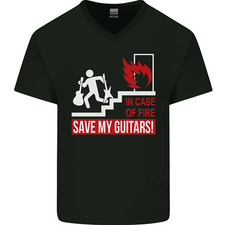 En Cas D'Urgence Sauvez Mes Guitares T-Shirt En Coton À Col V