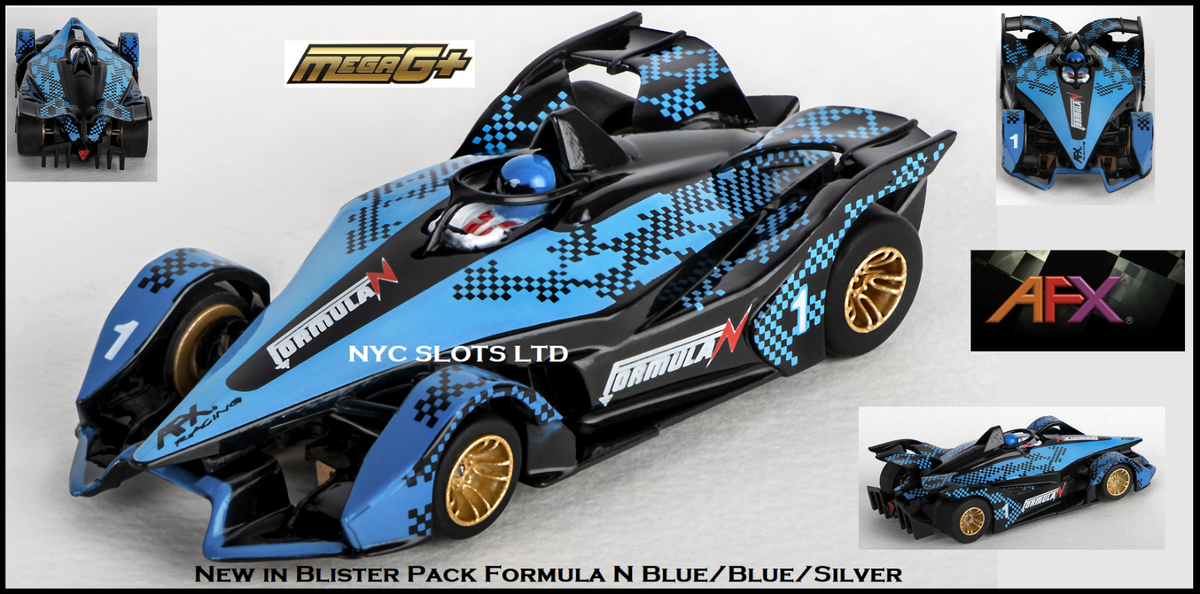 New AFX Mega G+ Formula N Black/Blue #1 HO Slot Car 22039 Fits