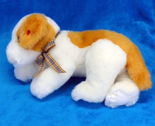 TY Classic Beanie Buddy Mameluco Perro Cachorro 12 pulgadas Felpa Naranja Blanco 2000 Arco a Cuadros - Imagen 4 de 10
