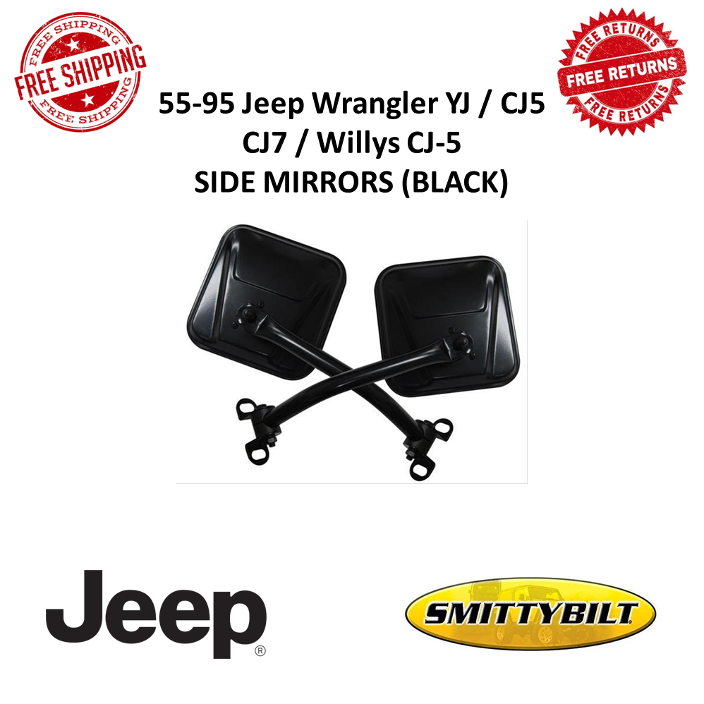 Smittybilt Side Mirrors Pair Manual View Black Fits Jeep CJ5 & CJ7