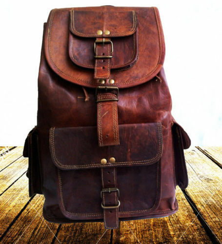 Vintage Genuine Leather Mens Laptop Backpack Messenger Satchel Rucksack