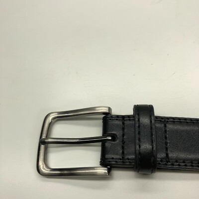 Unbranded Belt Black Mens Sz 44 Faux Leather Silver Buckle Double