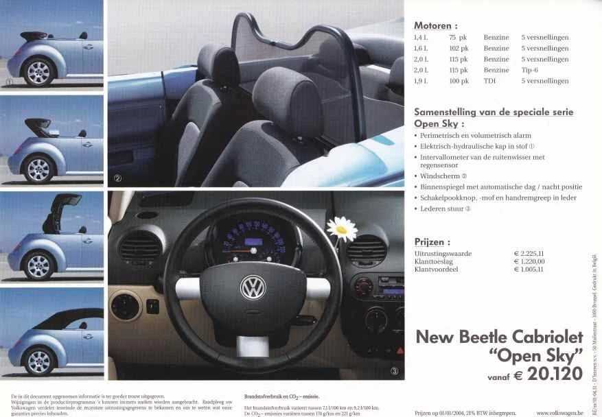 Brochure VW New Beetle Cabriolet Open Sky 01/2004 Belgique flamand / vlaams - Photo 2/2