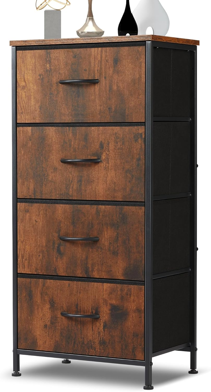 Dresser for Bedroom, 4 Storage Drawers, Anti-Tip Tall Fabric Closet Chests Organ