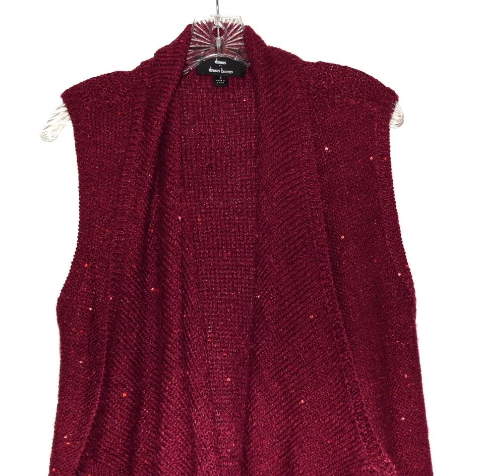 Свитер туника Dennis Basso бордовый с блестками драпированный спереди с разрезом по бокам размер S - Изображение 2 из 4