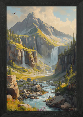 Wasserfall Tal - Majestätisches Gebirge gerahmtes Wandbild Poster Leinwanddruck Bild