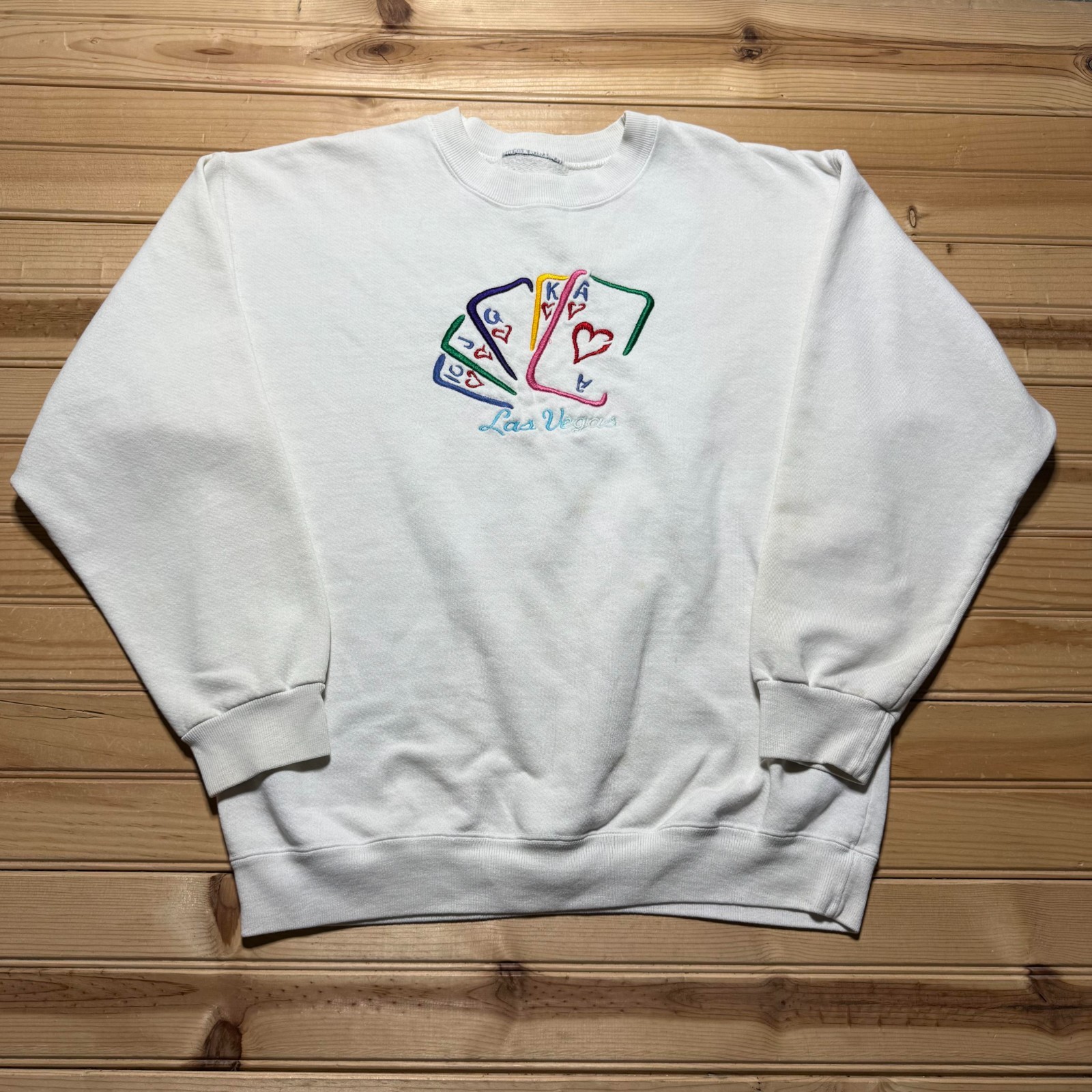 Vintage 90s Las Vegas Playing Cards Embroidered Souvenir Sweatshirt Men's Medium