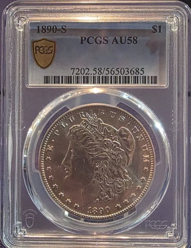 1890-S San Francisco Mint Morgan Silver Dollar PCGS Gold Shield AU58 Better Date
