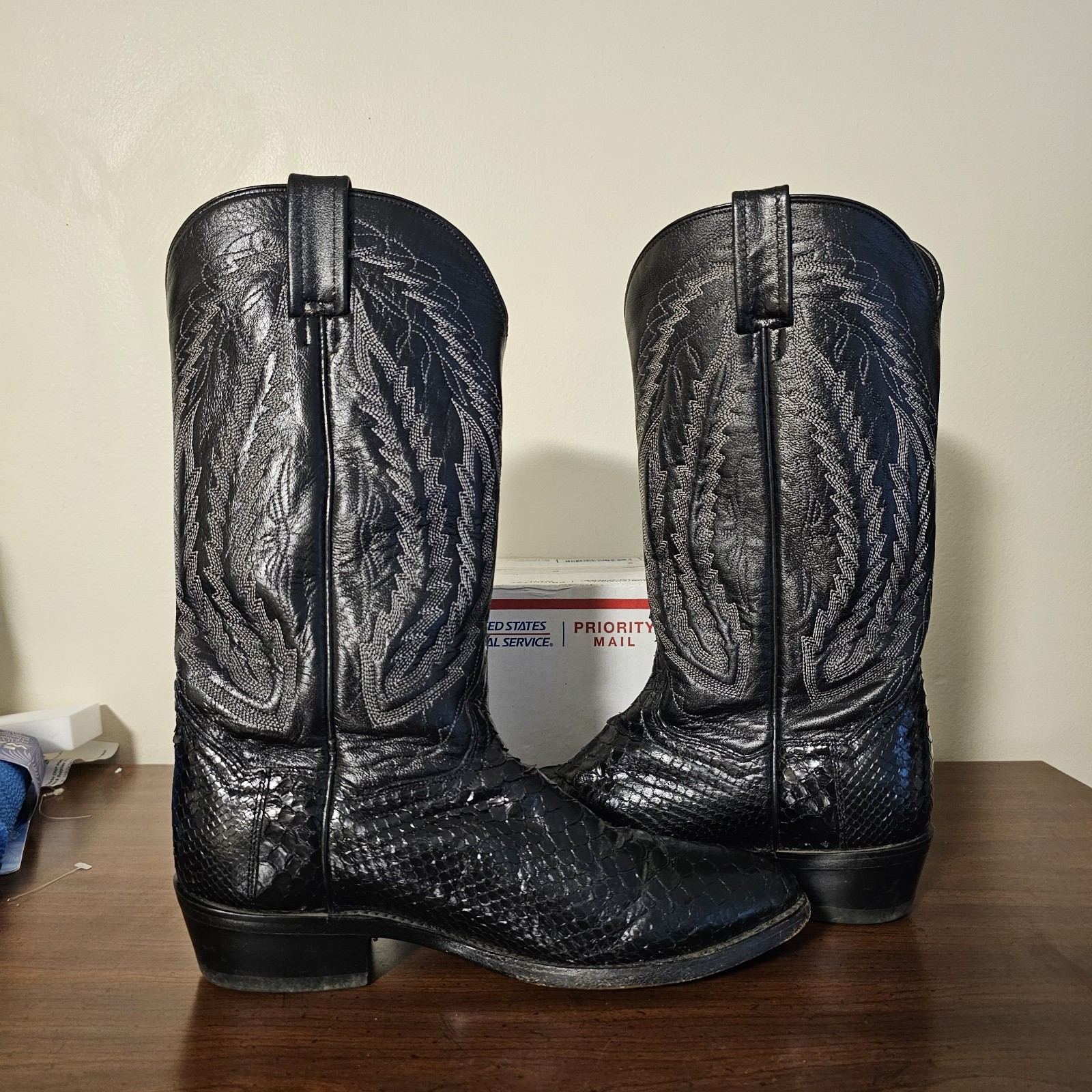 Dan Post Python Western Cowboy Boots Black Men's … - image 9