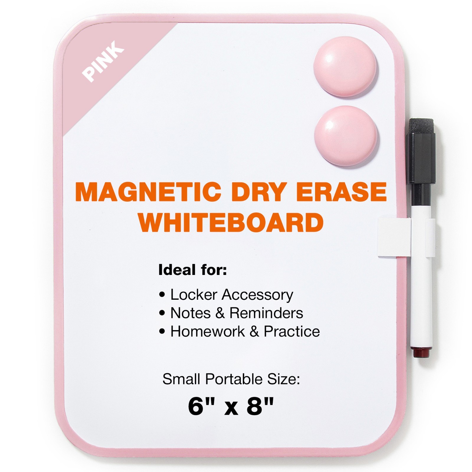 Magnetic Whiteboard Dry-Erase Small Locker Board with Marker and Magnets 6"x8"