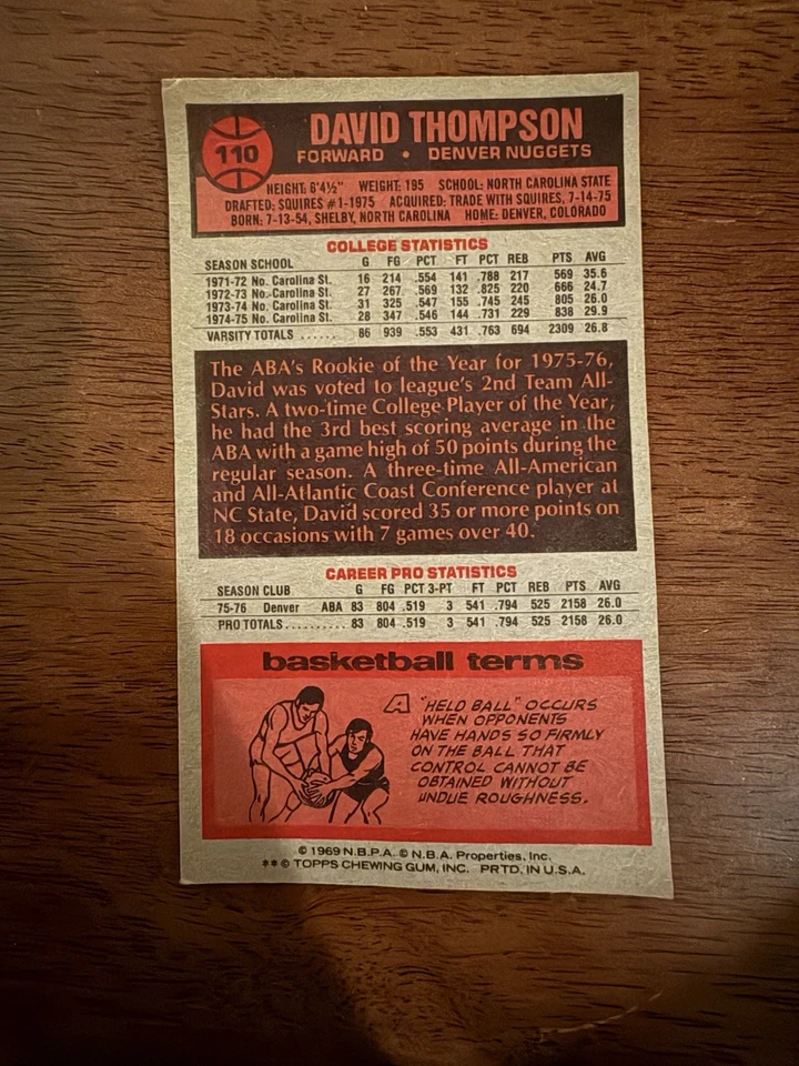 1976-77 Topps - David Thompson #110 (RC) Foto 2 de 2