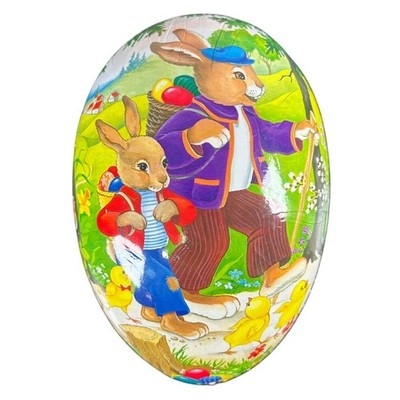Decorative Easter Egg Trinket Box- paper egg Germany - vtg bunny 7x5''