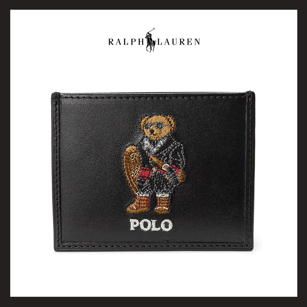 NWT Polo Ralph Lauren HOLIDAY SNOWSHOE BEAR Leather Slim Card Case