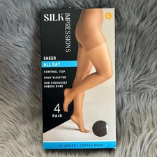 Silk Impressions Sheer Control Top Womens Size Large Coffee Bean  High Waisted