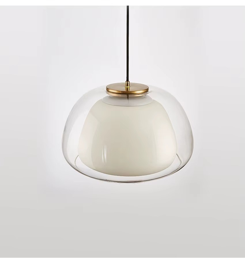 Luminaire suspendu moderne en verre transparent et métal noir pour salon cosy