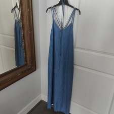 Gap Blue Chambray Denim Lyocell Double Strap V-Neck Sleeveless Maxi Dress Size M