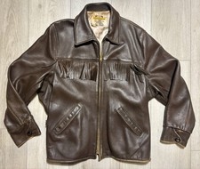 VTG 70s Deerskin Leather Fringe Jacket Brown Western Rancher Cowboy Talon Zip XL