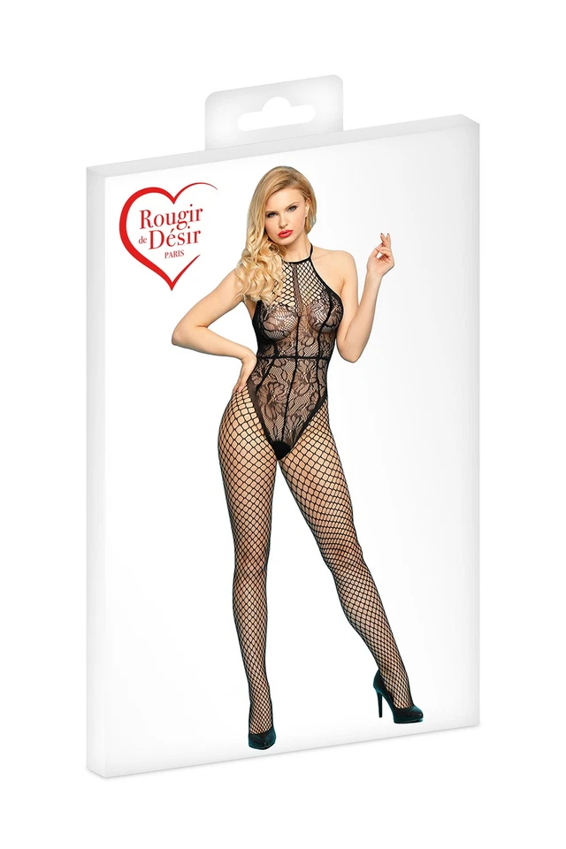 Combinaison ouverte à l'entrejambe à larges résilles et motif sexy taille unique - Photo 3/3