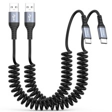 ZeniKon USB A to C Coiled Cable 3FT 2-Pack, C 3FT-2Pack, Grey