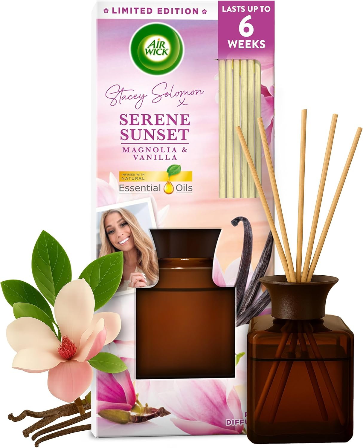 Air Wick Stacey Solomon Serene Sunset Reed Diffuser 80Ml, Infused with Natural E