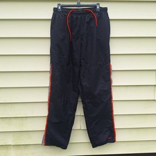 VTG Nike L Navy Nylon Lined Track Pants Side Piping Zip Hem Y2K Athletic Sports