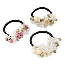 Girl Women Pearl Flower Hair Accessories Elastic Ties Rope 3 PCS