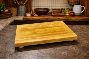 Vintage Wood butcher block Cutting Bread Board Chopping Footed country 16"