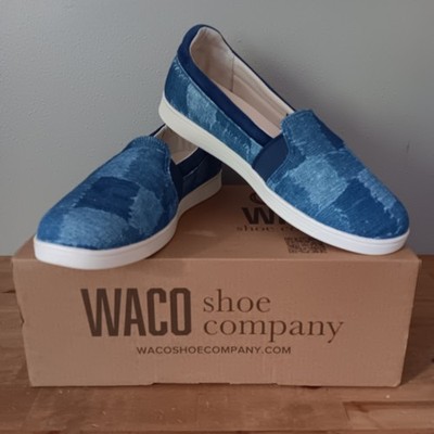 Waco Shoe Company Easton Sneakers Womens 10W Blue New Patchwork Slip On RV1130