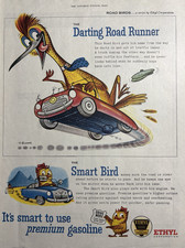 1955 Ethyl corporation Premium Gasoline Smart Bird Road Runner Vintage Print Ad