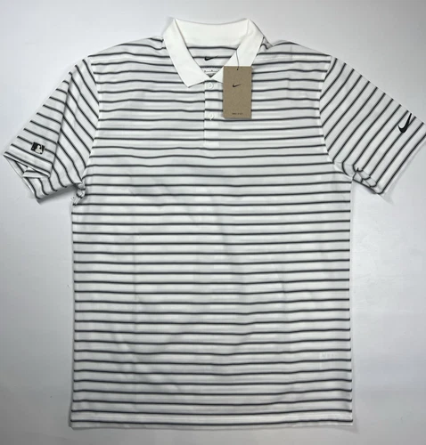 Men's White Striped Nike MLB Logo Polo Shirt Medium NWT