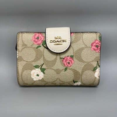 Coach Wallet Medium Corner Zip Signature Canvas Floral Print Bi Fold Zipper ID