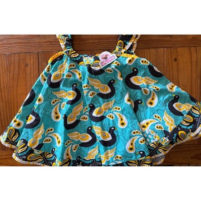 Jelly the Pug Size 8 NWT Lilac Collection Swirl Dress Teal Yellow Bird Print