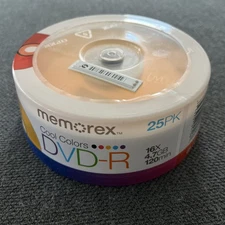 25 Pack Memorex 16X Cool Colors DVD-R 4.7gb 120 Minute Media Cd Disk Lot NEW