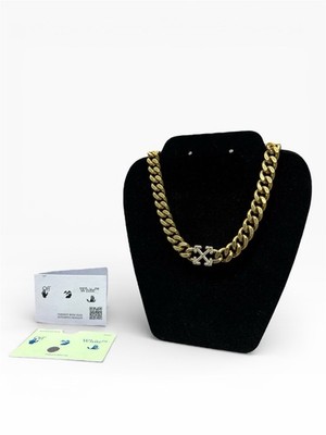 Off White Pfeilkette Halskette Swarovski Kristall Cuban Link NEU 40-45cm Gold