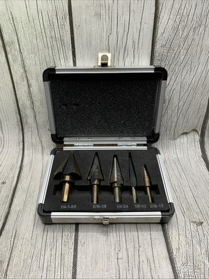 5-Piece HSS Titanium Coated Step Drill Bit Set In Case