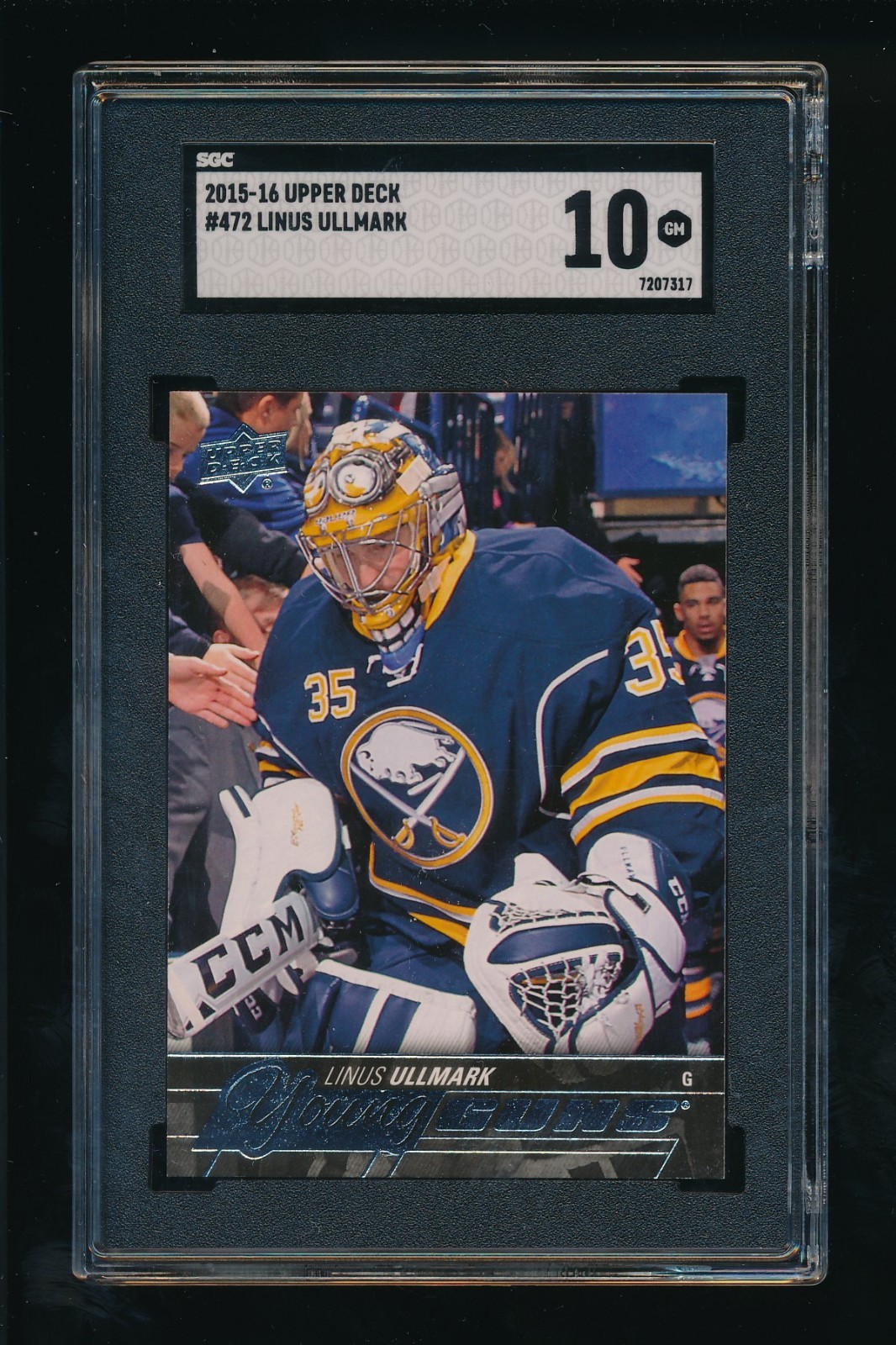 2015-16 Upper Deck Young Guns #472 Linus Ullmark SGC 10 GEM MINT Buffalo Sabres