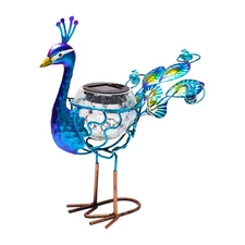 G128 Solar Metal Peacock Garden Statue, 12IN Waterproof Peacock with LED Lights