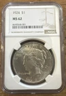 1924 $1 Peace Dollar. NGC MS-62. FREE SHIPPING
