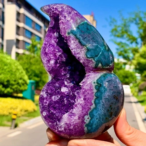 521G Natural Amethyst Quartz Stone Cluster Gourd Crystal Reiki Healing
