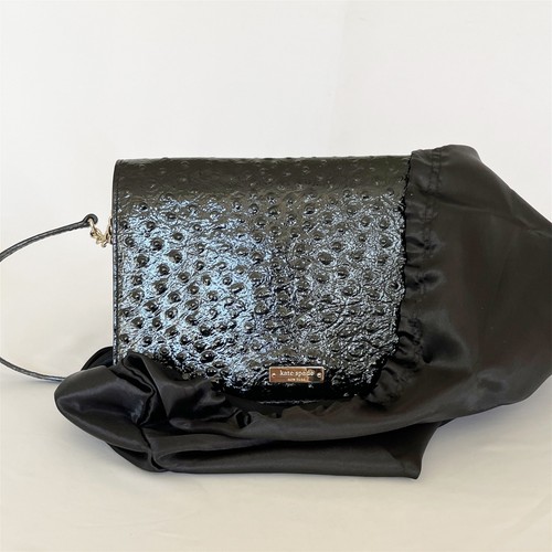 KATE SPADE Kaley Convertible Clutch Ostrich Embossed Black Leather - Picture 8 of 8