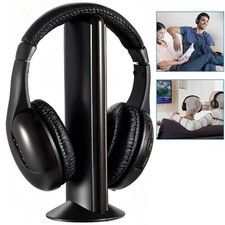 5 in 1 Headset FM Wireless Headphones Cordless RF Earphones For TV DVD PC Radio
