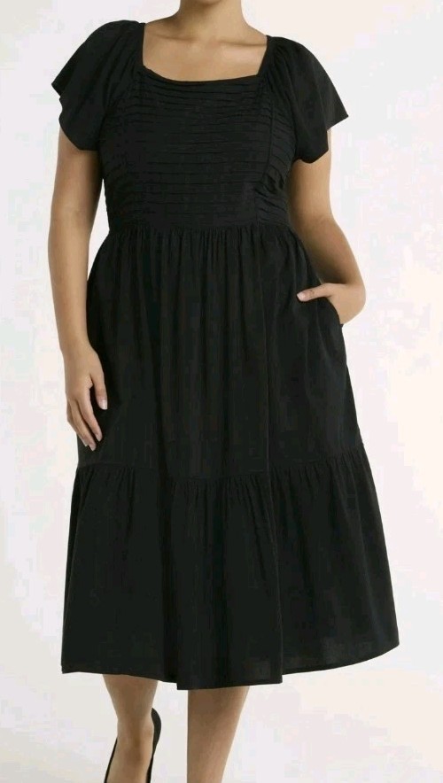 Terra & Sky Women's Plus Size 3X Flutter Sleeve Midi Dress BLACK #10725