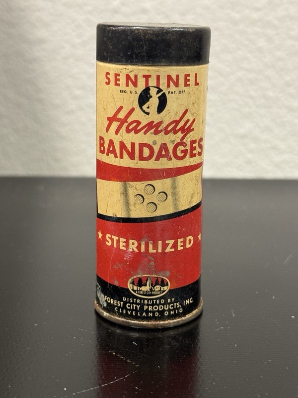 Antique Sentinel Handy Bandages Empty Tin With Lid Forest City Products Inc.x-12